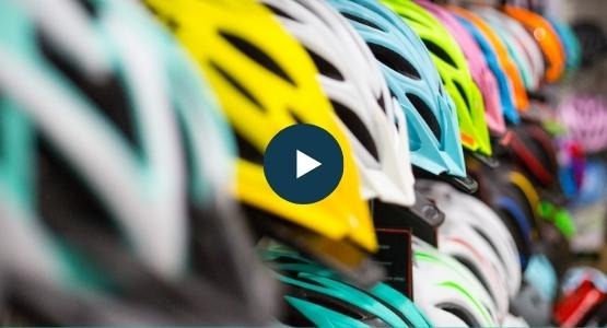 Multiple colorful helmets