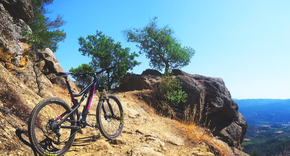 Mountain bike on an overlook.