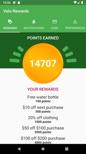 Screenshot of rewards app