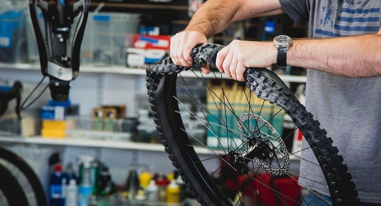 Bike being serviced