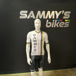 Sammy's Bikes Castelli Competizione Jersey, White w/World Champ Stripes & Sammy's Logo