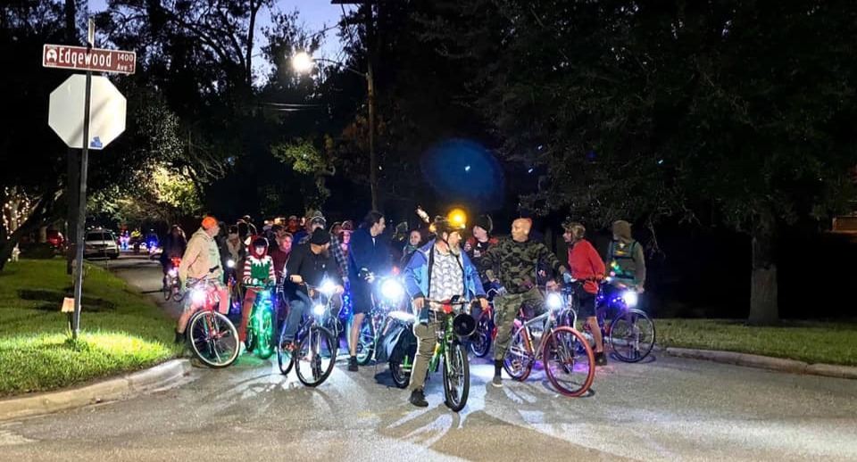 Group of cyclist on a night ride