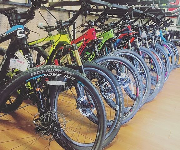 mountain bikes on the sales floor