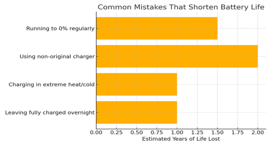 Common mistakes that shorten e-battery life