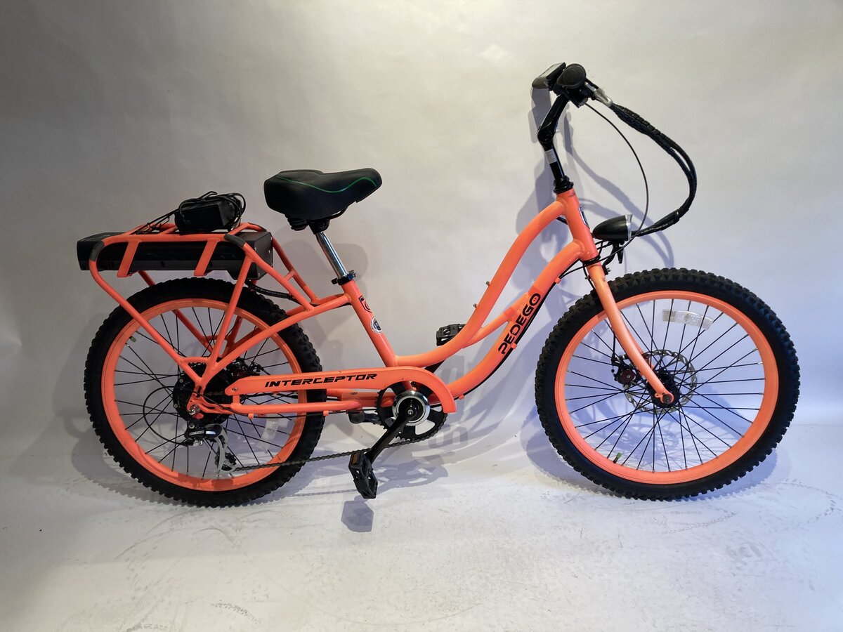 pedego step thru electric bicycle Bikes range 52V battery for smooth rides Pedego 24" Step-Thru Comfort Cruiser