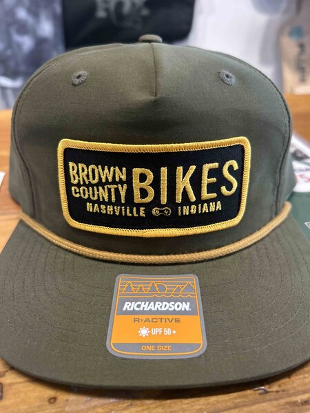 Brown County Bikes Trucker Hat OD Green Snapback Gold