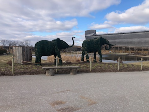 2 Elephant figures outside the ark