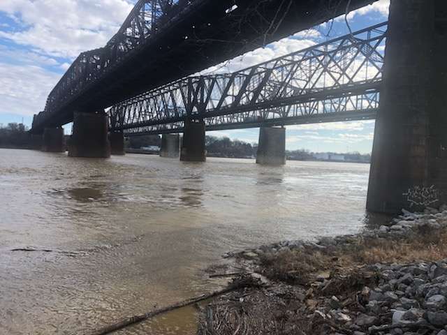 Railroad bridge and people bridge over Mississippi