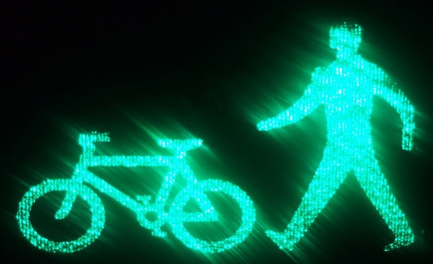 Bike and person lit up green