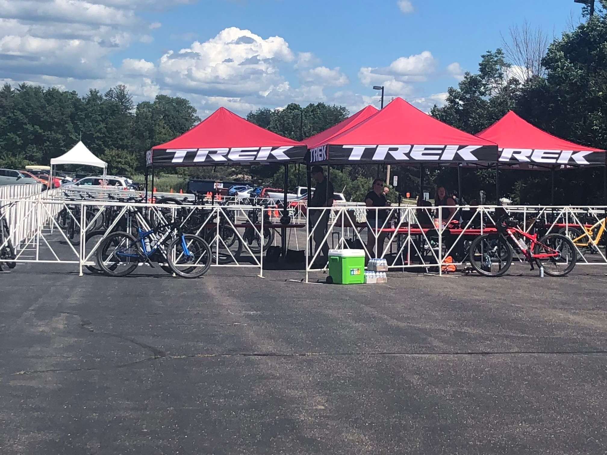 3 Trek tents with bicycles all around