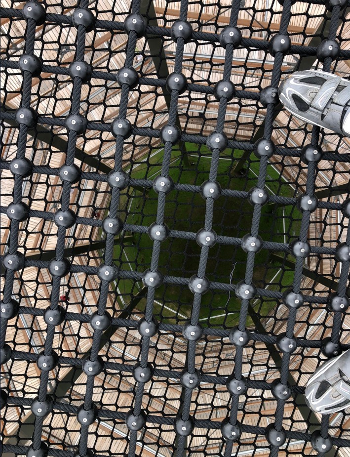 Looking through the net to the bottom of the tower