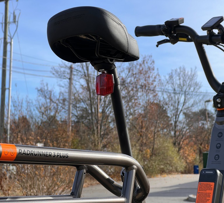 rear rack and seat of a rad runner e-bike