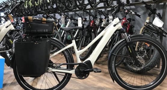 white electric bike in the store