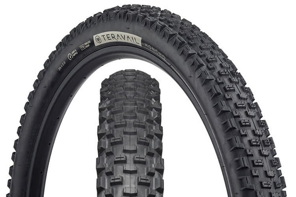 Teravail Honcho Tire with views of tread pattern and sidewall with hotpatch