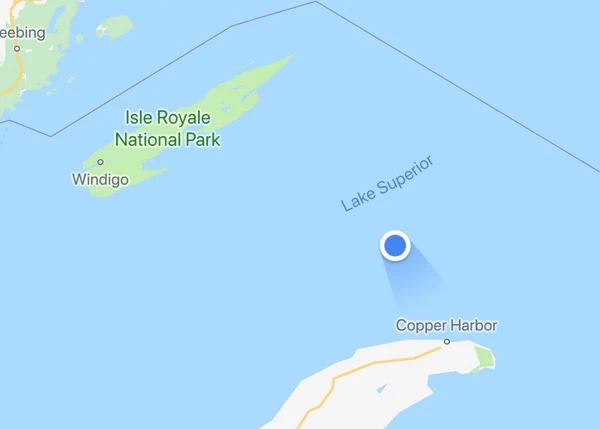 Image of the map that shows location in Lake Superior between the harbor and Isle Royale National Park