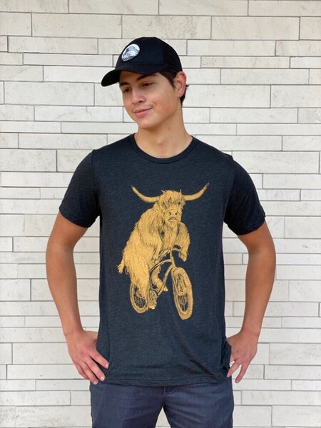 Mad Dogs & Englishmen Scottish Highland Cow on a Bicycle Relaxed Fit Shirt 