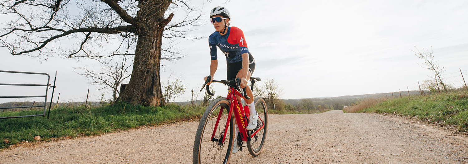 cyclist riding gravel bike