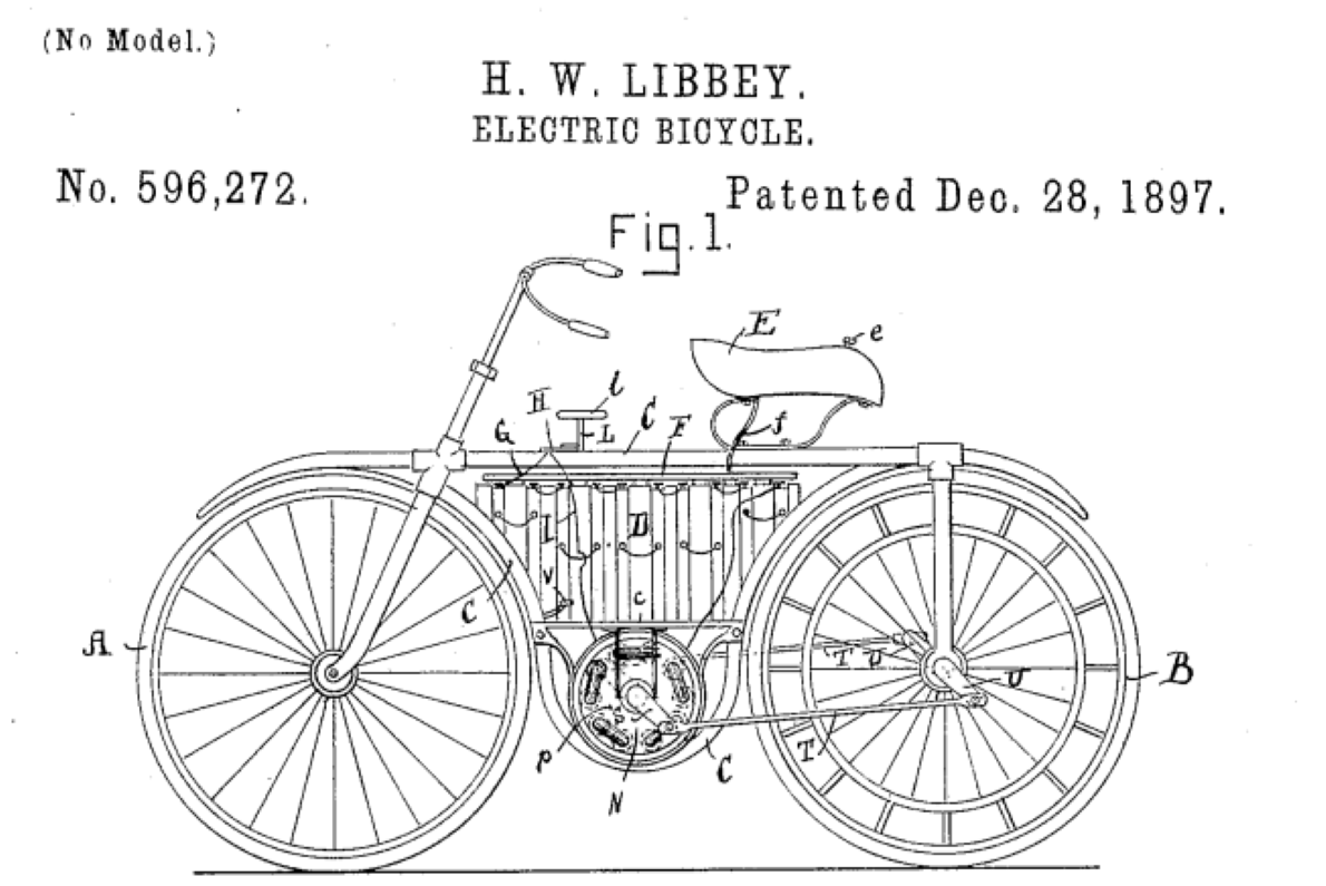 Illustration of the Libbey bicycle patent.