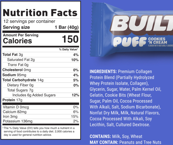 Built Bar Protein Puffs 15g Protein Flavour: Cookies N' Cream