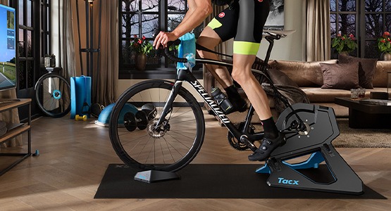 Tacx Neo 2T indoor trainer riding in living room