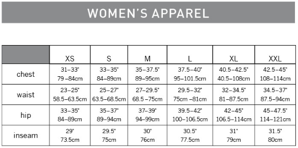 Pearl Izumi Size Chart