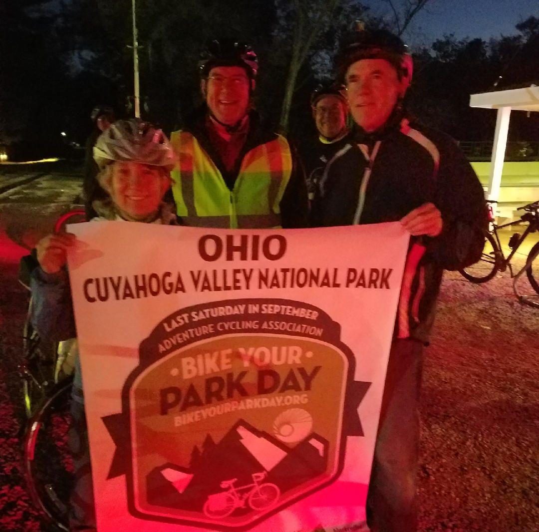 Some of the participants in our Night Ride on the Towpath Trail for Bike Your Park Day in 2017