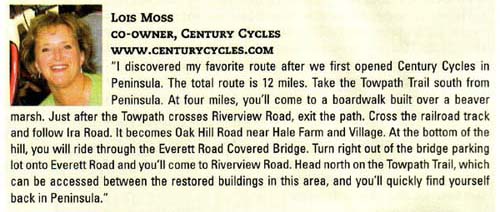 Scan of Cleveland Magazine article featuring Lois Moss, Co-Owener of Century Cycles