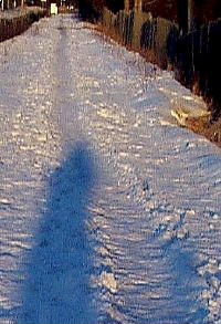 Hardpack snow on a multi-use trail Hardpack snow on a multi-use trail