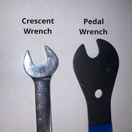 A crescent wrench and a bicycle pedal wrench