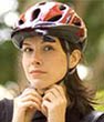 Woman wearing a bicycle helmet