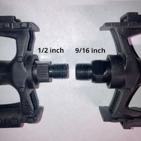 Bicycle pedals with one-half inch spindle and nine-sixteenths-inch spindle