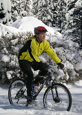 Mountain biker in the snow Mountain biker in the snow