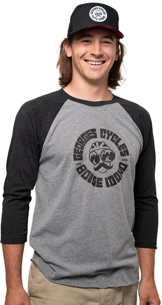 George's Cycles 3/4 Sleeve Raglan - Retro Logo - Heather Grey/ Black George's Cycles 3/4 Sleeve Raglan - Retro Logo - Heather Grey/ Black
