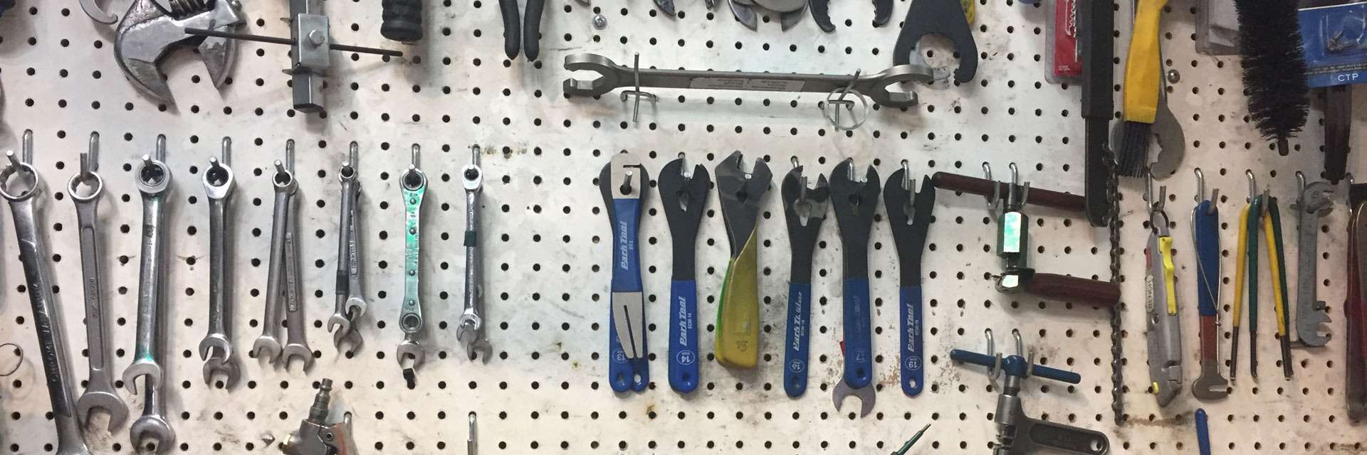 Wall of bicycle tools.