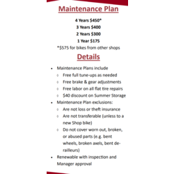 Campus Bike Shop Maintenance Plan for Bike Purchased at the Shop