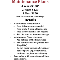 Campus Bike Shop Maintenance Plan for bikes purchased at the shop